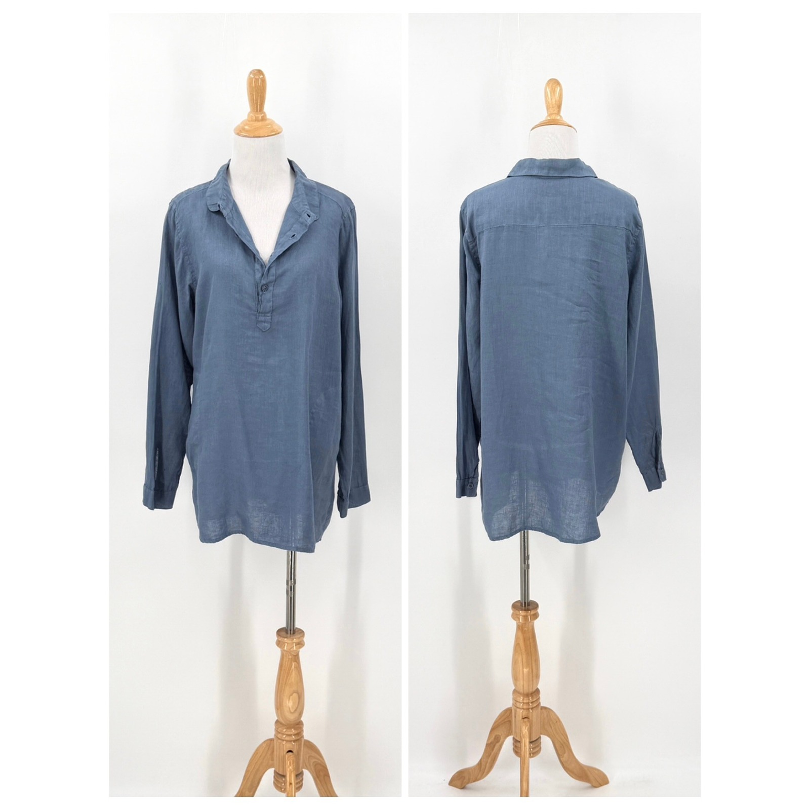 Cp Shades Tunic Women Small Blue Linen Pullover Long Sleeve Casual Lightweight